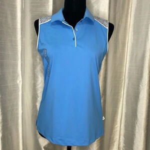 Lady Hagen NWT Missy Small Central Park Printed Yoke Sleeveless Still Blue Polo